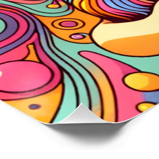 Psychedelische Mädchen und Katze Poster (Ecke)