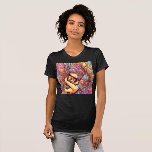 Psychedelische Mädchen und Katze T-Shirt (Vorne ganz)