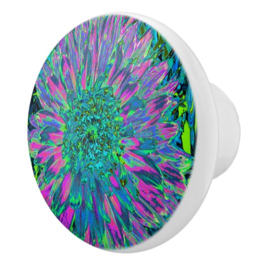Psychedelische Magenta, Aqua und Limettengrüne Dah Keramikknauf (Rechts)