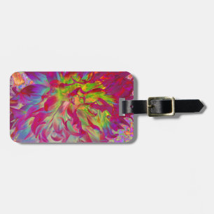Psychedelische Magenta und gelbe Dahlienblume Gepäckanhänger