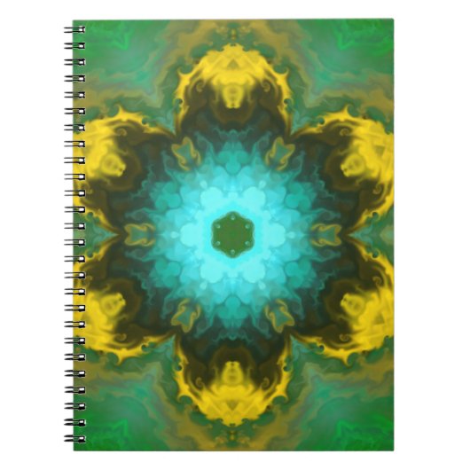Psychedelische Mandala-Blume Aquamarin Gelb und Gr Notizblock (Vorderseite)