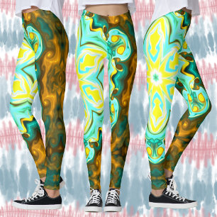 Psychedelische Mandala-Blume Aquamarin und gelb Leggings