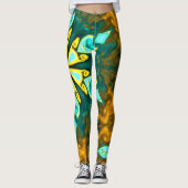 Psychedelische Mandala-Blume Aquamarin und gelb Leggings (Vorderseite)