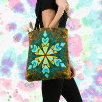 Psychedelische Mandala-Blume Aquamarin und gelb
