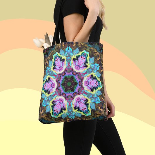 Psychedelische Mandala Blume Blau Gelb und Rosa Tasche