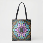 Psychedelische Mandala Blume Blau Gelb und Rosa Tasche (Vorderseite)