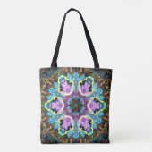 Psychedelische Mandala Blume Blau Gelb und Rosa Tasche (Rückseite)