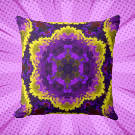 Psychedelische Mandala-Blume Gelb und Lila Kissen