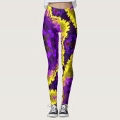 Psychedelische Mandala-Blume Gelb und Lila Leggings (Vorderseite)