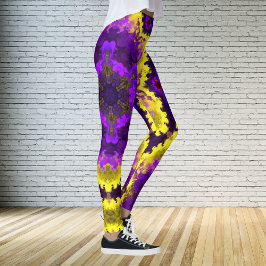 Psychedelische Mandala-Blume Gelb und Lila Leggings