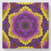 Psychedelische Mandala-Blume Gelb und Lila Steinuntersetzer (Vorderseite)