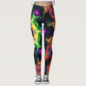 Psychedelische Mandala Blume Grün Lila und Gelb Leggings (Vorderseite)