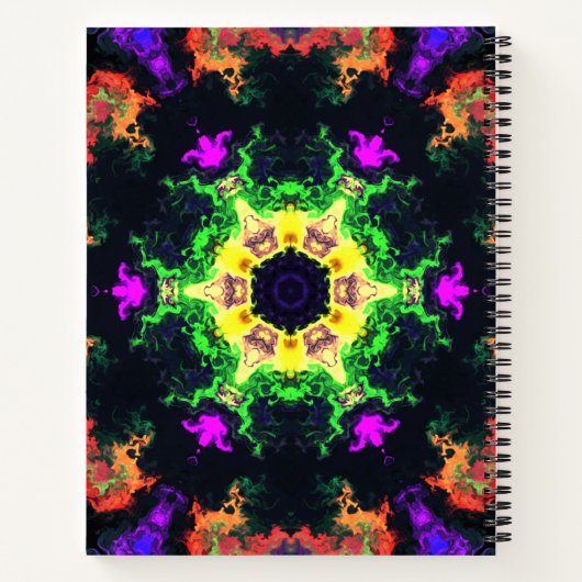 Psychedelische Mandala Blume Grün Lila und Gelb Notizblock (Rückseite)