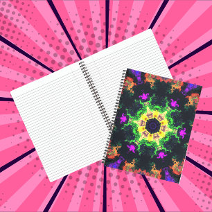 Psychedelische Mandala Blume Grün Lila und Gelb Notizblock