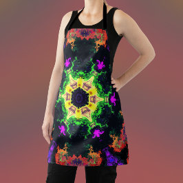 Psychedelische Mandala Blume Grün Lila und Gelb Schürze