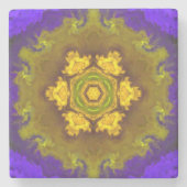 Psychedelische Mandala-Blume Lila und gelb Steinuntersetzer (Vorderseite)