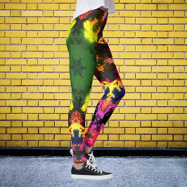 Psychedelische Mandala-Blume Rosa Gelb und Grün Leggings