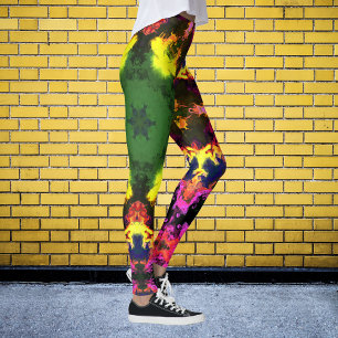Psychedelische Mandala-Blume Rosa Gelb und Grün Leggings