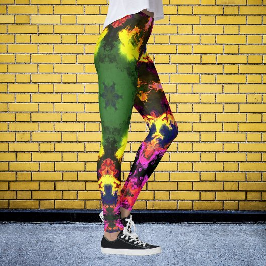 Psychedelische Mandala-Blume Rosa Gelb und Grün Leggings