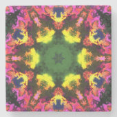 Psychedelische Mandala-Blume Rosa Gelb und Grün Steinuntersetzer (Vorderseite)