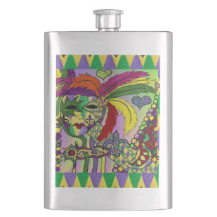 Psychedelische Mardi Gras Feder Maske Flachmann