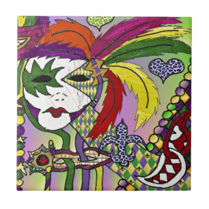 Psychedelische Mardi Gras Feder Maske Fliese