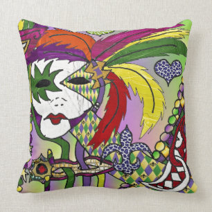 Psychedelische Mardi Gras Feder Maske Kissen