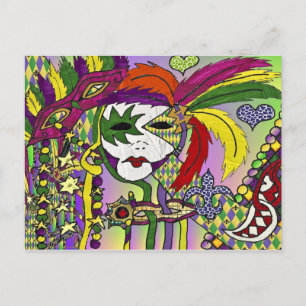 Psychedelische Mardi Gras Feder Maske Postkarte