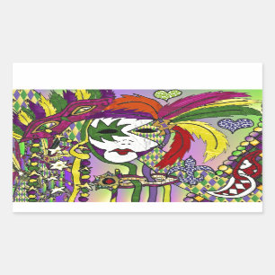 Psychedelische Mardi Gras Feder Maske Rechteckiger Aufkleber