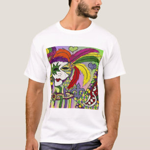 Psychedelische Mardi Gras Feder Maske T-Shirt