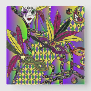 Psychedelische Mardi Gras Feder Masken Uhr