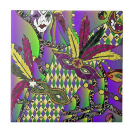 Psychedelische Mardi Gras Federmasken Fliese
