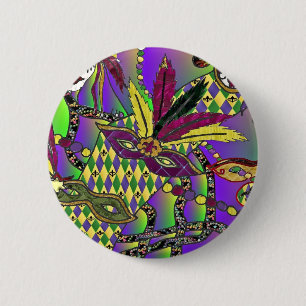 Psychedelische Mardi-Gras-Federmasken-Geschenke Be Button