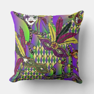 Psychedelische Mardi-Gras-Federmasken Kissen