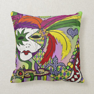 Psychedelische Mardi-Gras-Federmasken-Wurfkissen Kissen