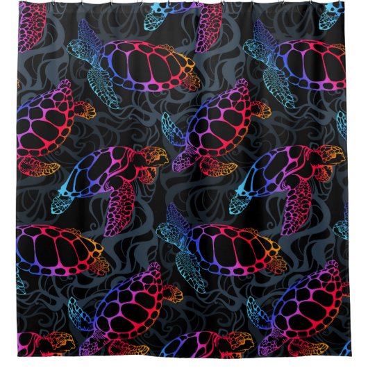 Psychedelische Meeresschildkröte: Boho Ocean Duschvorhang (Vorderseite)