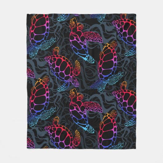 Psychedelische Meeresschildkröte: Boho Ocean Fleecedecke (Vorderseite)