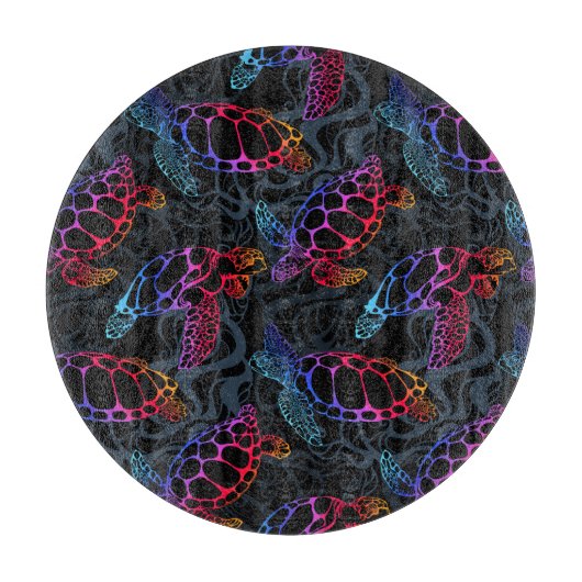 Psychedelische Meeresschildkröte: Boho Ocean Schneidebrett (Vorderseite)