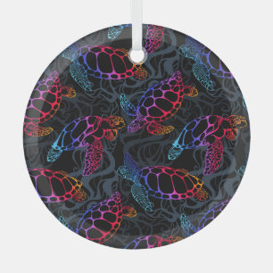 Psychedelische Meeresschildkröte: Boho-Ozean Ornament Aus Glas