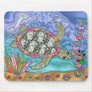 Psychedelische Meeresschildkröte-Seepferdchen-Kuns Mousepad