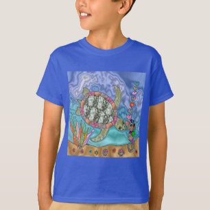 Psychedelische Meeresschildkröte-Seepferdchen-Kuns T-Shirt