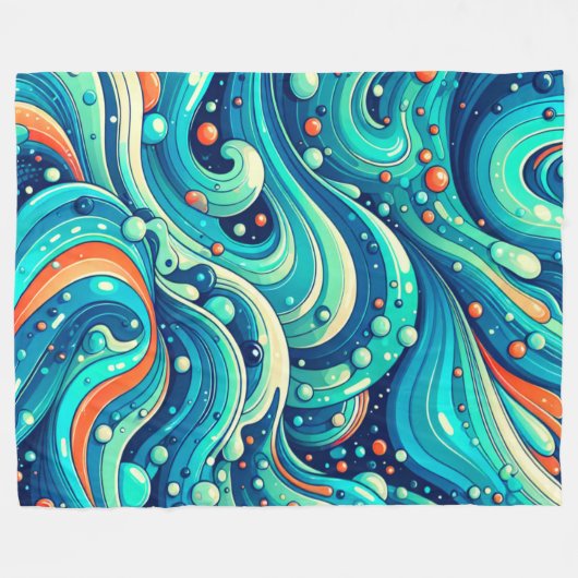 "Psychedelische Meereswellen" Fleecedecke (Vorderseite (Horizontal))