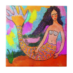 Psychedelische Mermaid Abstrakte Malerei Fliese