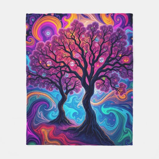 Psychedelische Morphing Trees Art Fleecedecke (Vorderseite)