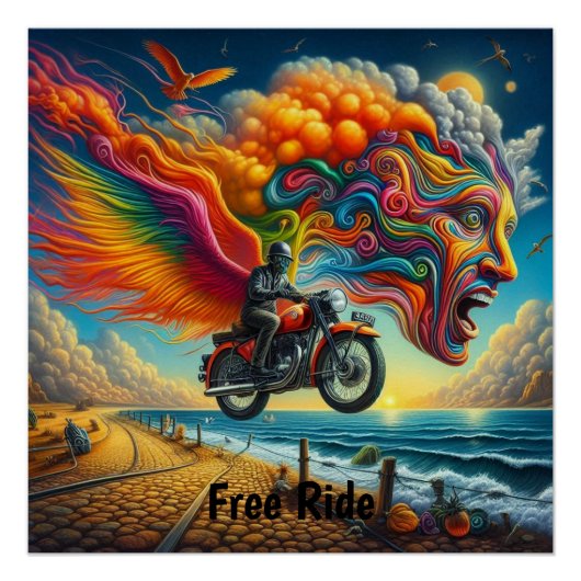 Psychedelische Motorrad-Dreamscape Poster (Vorderseite)