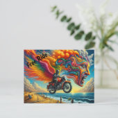 Psychedelische Motorrad-Dreamscape Postkarte (Stehend Vorderseite)
