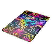 Psychedelische Neonlinien mit Blume Art Badematte (Schrägansicht)