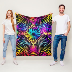 Psychedelische Neonlinien mit Blume Art Fleecedecke