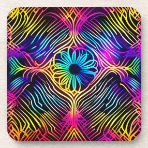 Psychedelische Neonlinien mit Blume Art Getränkeuntersetzer