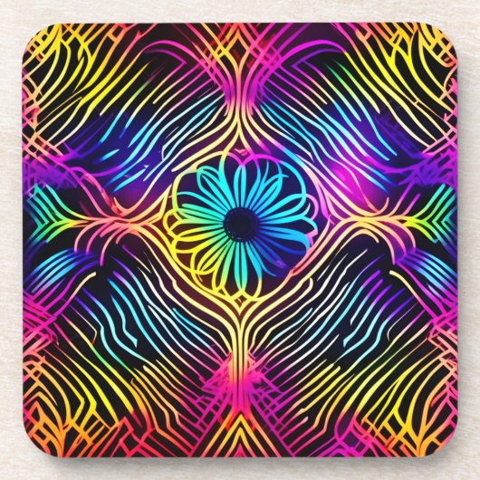 Psychedelische Neonlinien mit Blume Art Getränkeuntersetzer (Vorderseite)